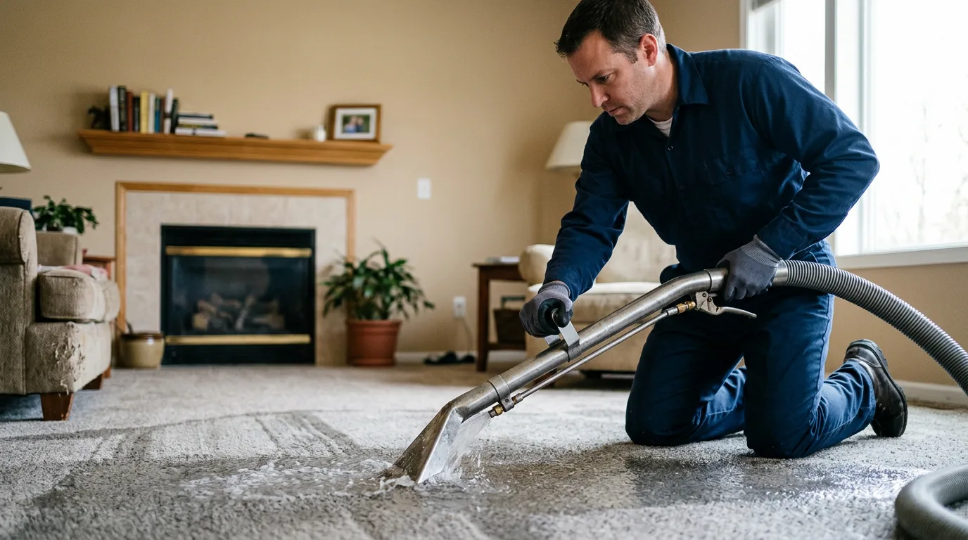 Water damage restoration technician working near Lafayette, IN
